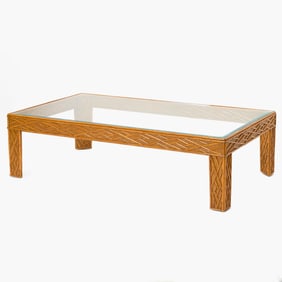 Bamboo and Rattan Glass Top Low Table