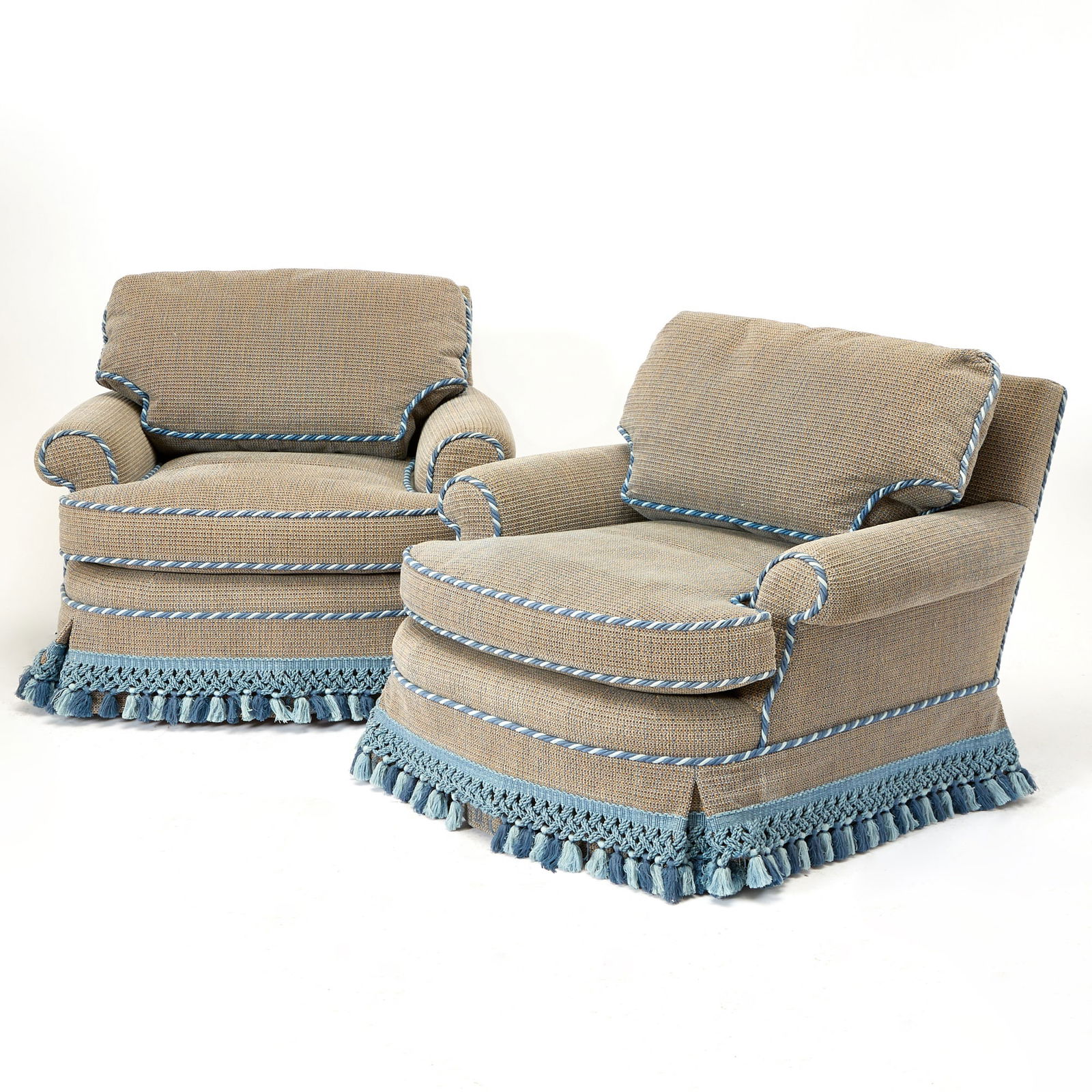 Pair of Modern Grey and Blue Chord Upholstered Club Chairs (1 of 2)