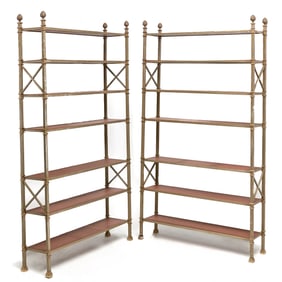 Pair of Metal and Leather Bookcases