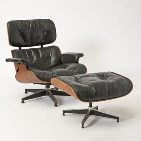 Charles and Ray Eames Leather Upholstered Rosewood Lounge Chair #670 and Ottoman #671