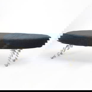 Modern Metal and Upholstered Bench: Height 21 inches, width 66 inches, depth 23 inches.