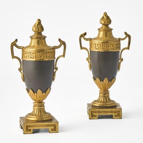 Pair of Louis XVI Ormolu and Patinated Bronze Cassolettes