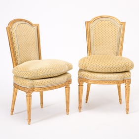 Pair of Royal Louis XVI Giltwood Chaises en Cabriolet