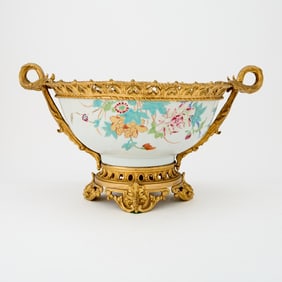 Chinese Export Gilt-Bronze Mounted Famille Rose Punch Bowl
