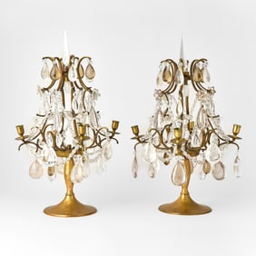 Pair of French Rock Crystal Mounted Gilt-bronze Four-Light Girandoles