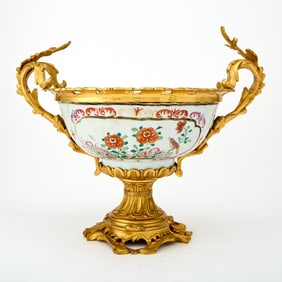 Chinese Export Gilt-Bronze Mounted Famille Rose Porcelain Punch Bowl