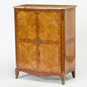 Louis XV/XVI Transitional Style Brass-Mounted Tulipwood and Floral Marquetry Small Armoire