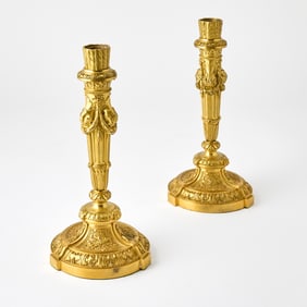 Pair of Louis XVI Style Gilt-Bronze Candlesticks