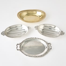 Pair of Tiffany & Co. Sterling Silver Dishes and a Tiffany & Co. Sterling Silver Gilt Bread Tray