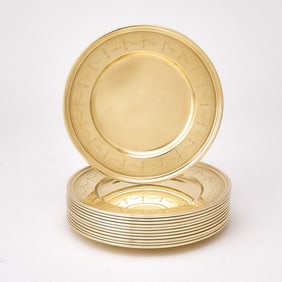 Set of Twelve Tiffany & Co. Sterling Silver-Gilt Bread Plates
