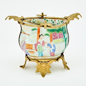 Gilt-Bronze Mounted Chinese Export Famille Rose Porcelain Sugar Bowl