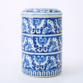 Japanese Blue and White Porcelain Stacking Box with Cover