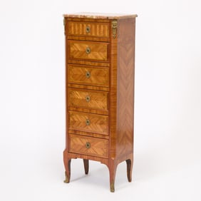 Louis XV/XVI Transitional Style Gilt-Bronze Mounted Tulipwood & Stained Sycamore Parquetry