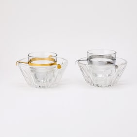 Two Baccarat Biarritz Pattern Glass Caviar Dishes