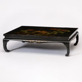 Chinese Polychrome Painted Mother-of-Pearl and Black-Lacquered Low Table