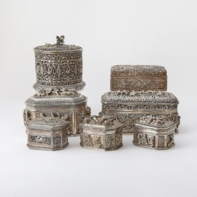 Group of Seven Indian and Asian Silver Boxes