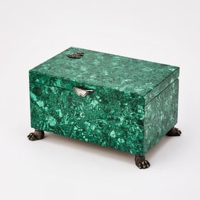 Russian Silver-Mounted Malachite Box