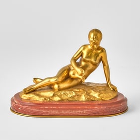 French Gilt-Bronze Model of a Reclining Female Nude