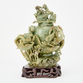 Chinese Celadon Jade Vase and Cover