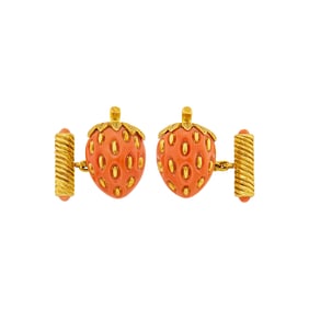 Verdura Pair of Gold and Coral Strawberry Cufflinks