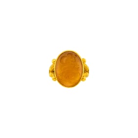 Elizabeth Locke Hammered Gold, Carved Citrine Intaglio and Mother-of-Pearl Ring