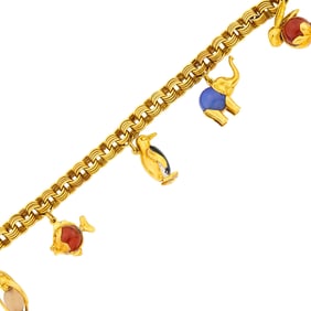 Gold, Hardstone and Chalcedony Animal Charm Bracelet