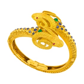 Zolatas Gold and Gem-Set Ram's Head Crossover Bangle Bracelet