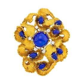 Gold, Lapis and Diamond Clip-Brooch
