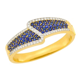 Two-Color Gold, Sapphire and Diamond Bangle Bracelet
