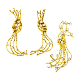 Gold and Diamond Brooch and Pair of Earrings