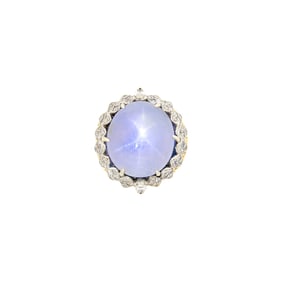 Two-Color Gold, Star Sapphire and Diamond Ring