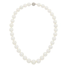 South Sea Cultured Pearl Necklace with Platinum and Diamond Ball Clasp