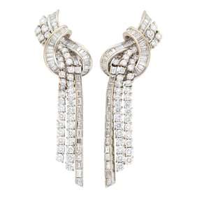 Pair of Platinum and Diamond Fringe Earclips