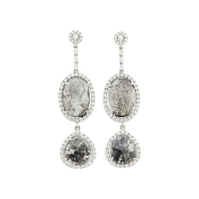 Pair of White Gold, Sliced Colored Diamond and Diamond Pendant-Earrings