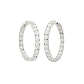 Pair of White Gold and Diamond Hoop Earrings