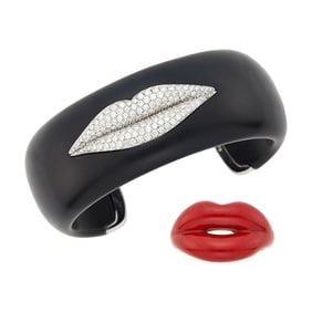 Ebony, White Gold and Diamond 'Lips' Cuff Bangle Bracelet and Solange Azagury-Partridge Silver and