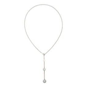 Cartier White Gold, Multicolored Cultured Pearl and Diamond Lariat Chain Necklace
