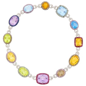 White Gold, Colored Stone, Colored Diamond and Diamond Necklace