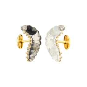 Vhernier Pair of Two-Color Gold, Carved Rock Crystal, White and Black Mother-of-Pearl and Diamond