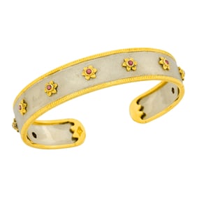 Mario Buccellati Two-Color Gold and Ruby Bangle Bracelet