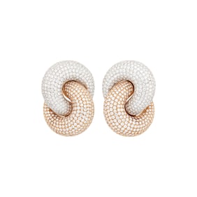 Pair of Two-Color Gold and Diamond Earclips