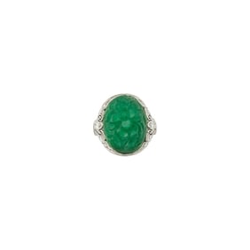 Platinum, Carved Jade and Diamond Ring
