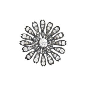 Antique Silver, Gold and Diamond Flower Brooch