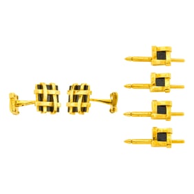 Tiffany & Co., Schlumberger Gold and Black Enamel Dress Set