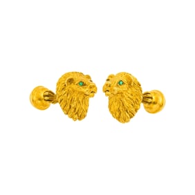 Tiffany & Co. Pair of Gold and Emerald Lion Head Cufflinks