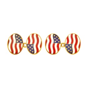 Asprey Pair of Gold and Enamel United States Flag Cufflinks