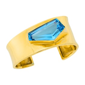 Gold and Blue Topaz Cuff Bangle Bracelet