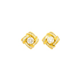 Pair of Gold and Diamond Earrings