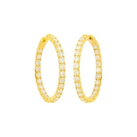 Pair of Gold and Diamond Hoop Earrings