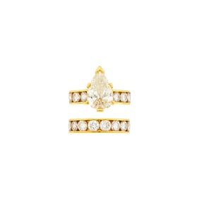 Gold and Diamond Ring and Half-Around Diamond Band Ring